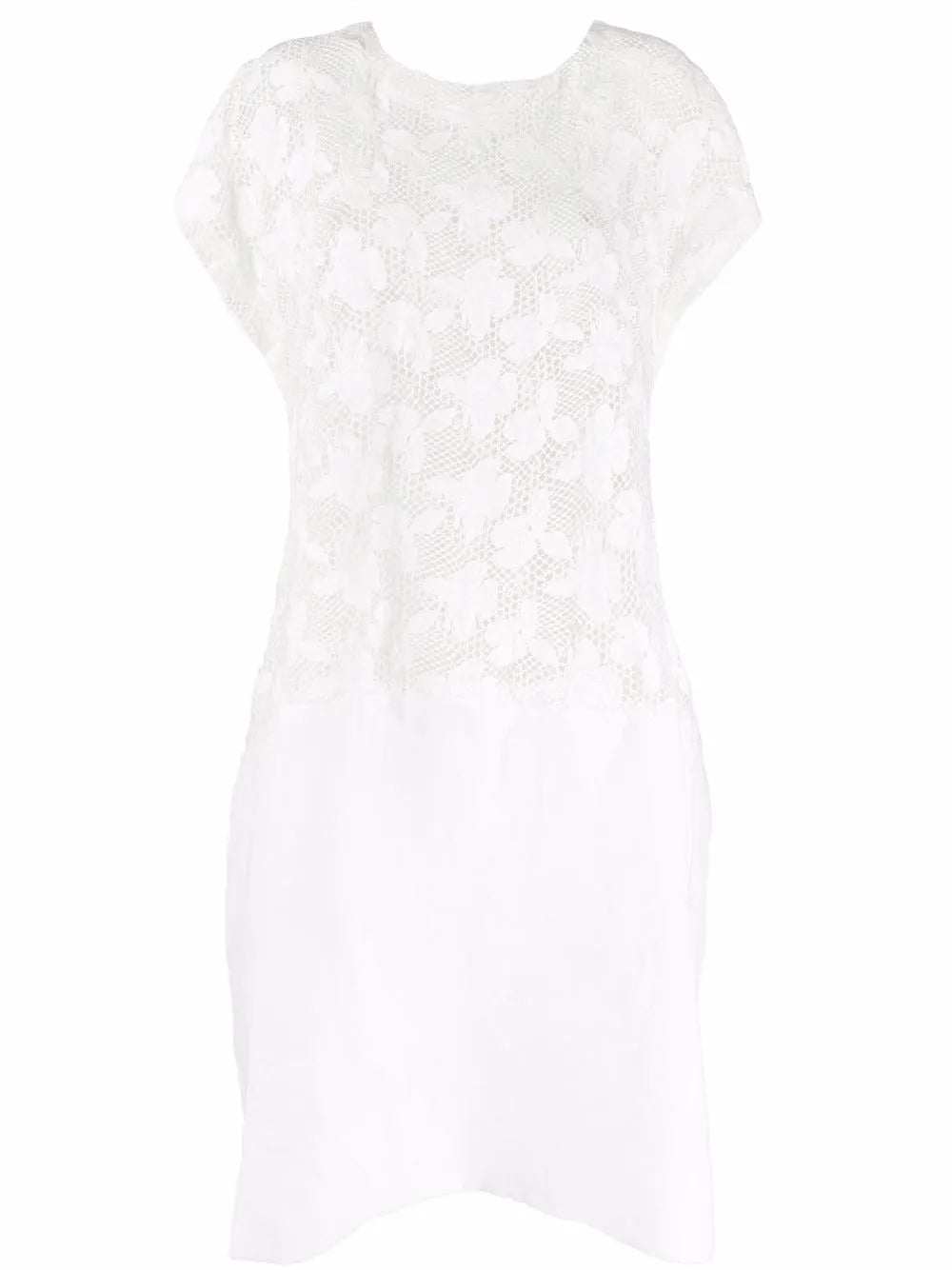 Floral-Embroidered Mesh T-Shirt Dress
