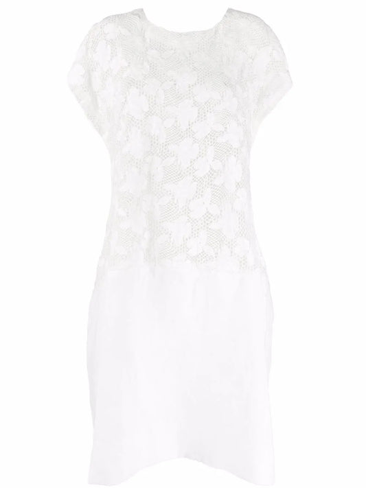 Floral-Embroidered Mesh T-Shirt Dress
