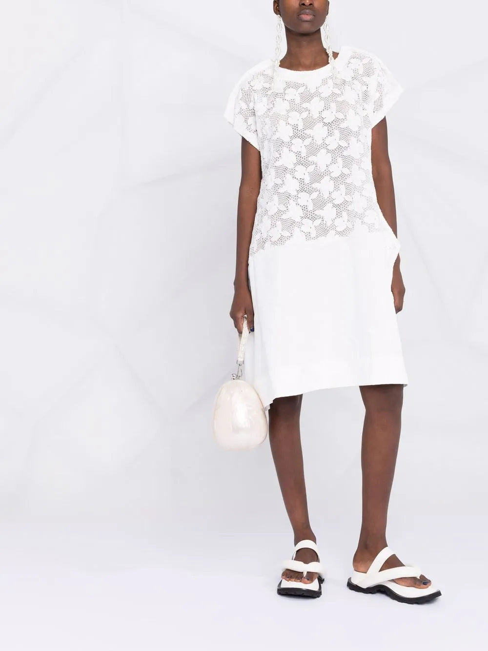 Floral-Embroidered Mesh T-Shirt Dress