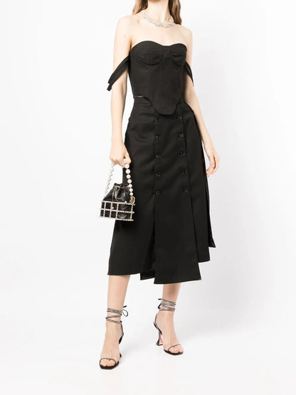 Button Detail Panelled Skirt