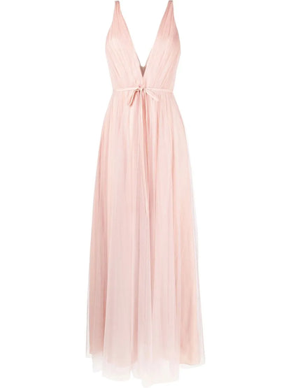 Udine Pleated Plunging V-Neck Gown