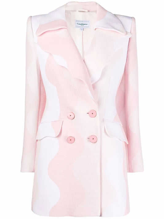 Wave-Patteern Double-Breasted Blazer