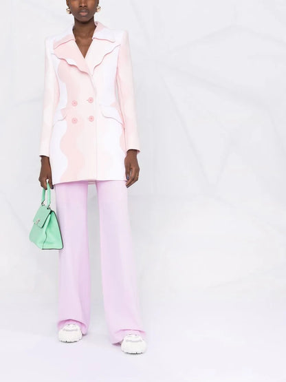 Wave-Patteern Double-Breasted Blazer