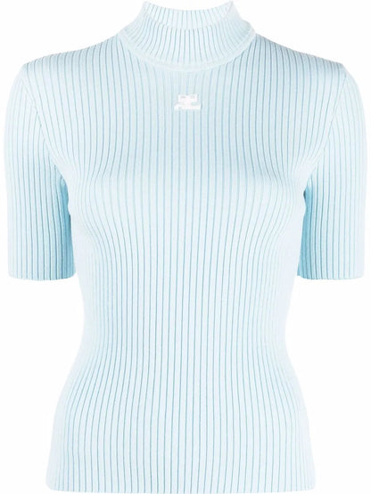 Embroidered Logo Ribbed Knitted Top
