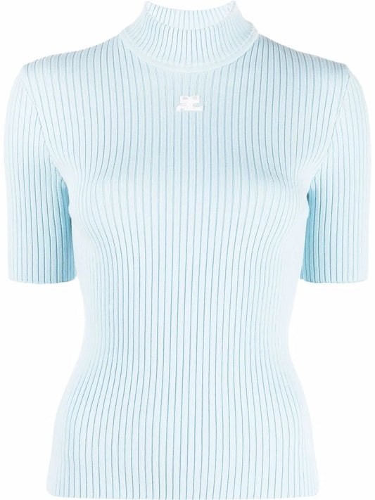 Embroidered Logo Ribbed Knitted Top