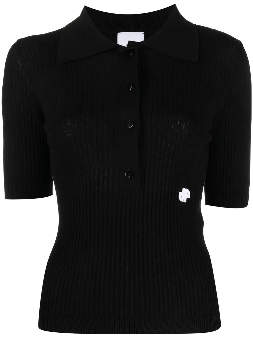 Ribbed Short-Sleeve Polo Top
