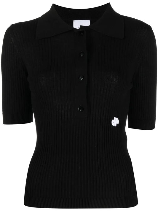 Ribbed Short-Sleeve Polo Top