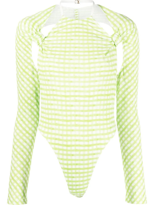 Check-Print Cut-Out Bodysuit