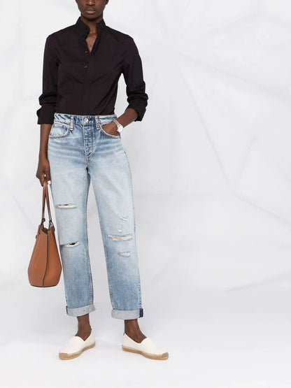 Cropped-Leg Distressed Jeans