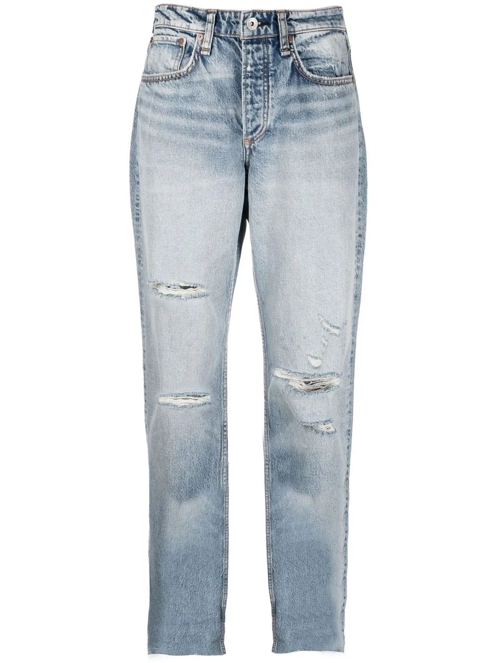 Cropped-Leg Distressed Jeans