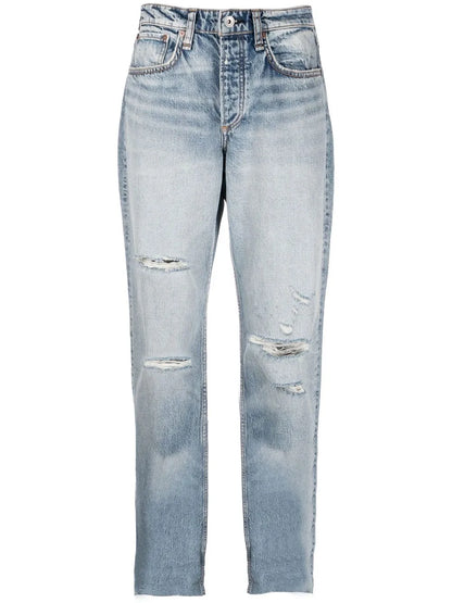 Cropped-Leg Distressed Jeans