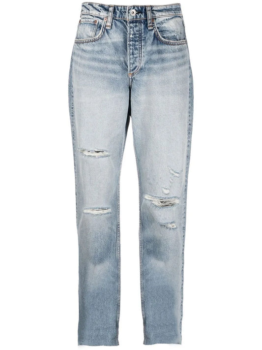Cropped-Leg Distressed Jeans