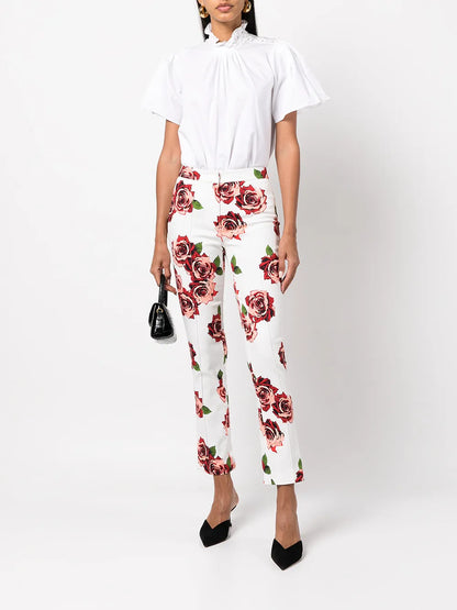 Rose-Print Slim Trousers