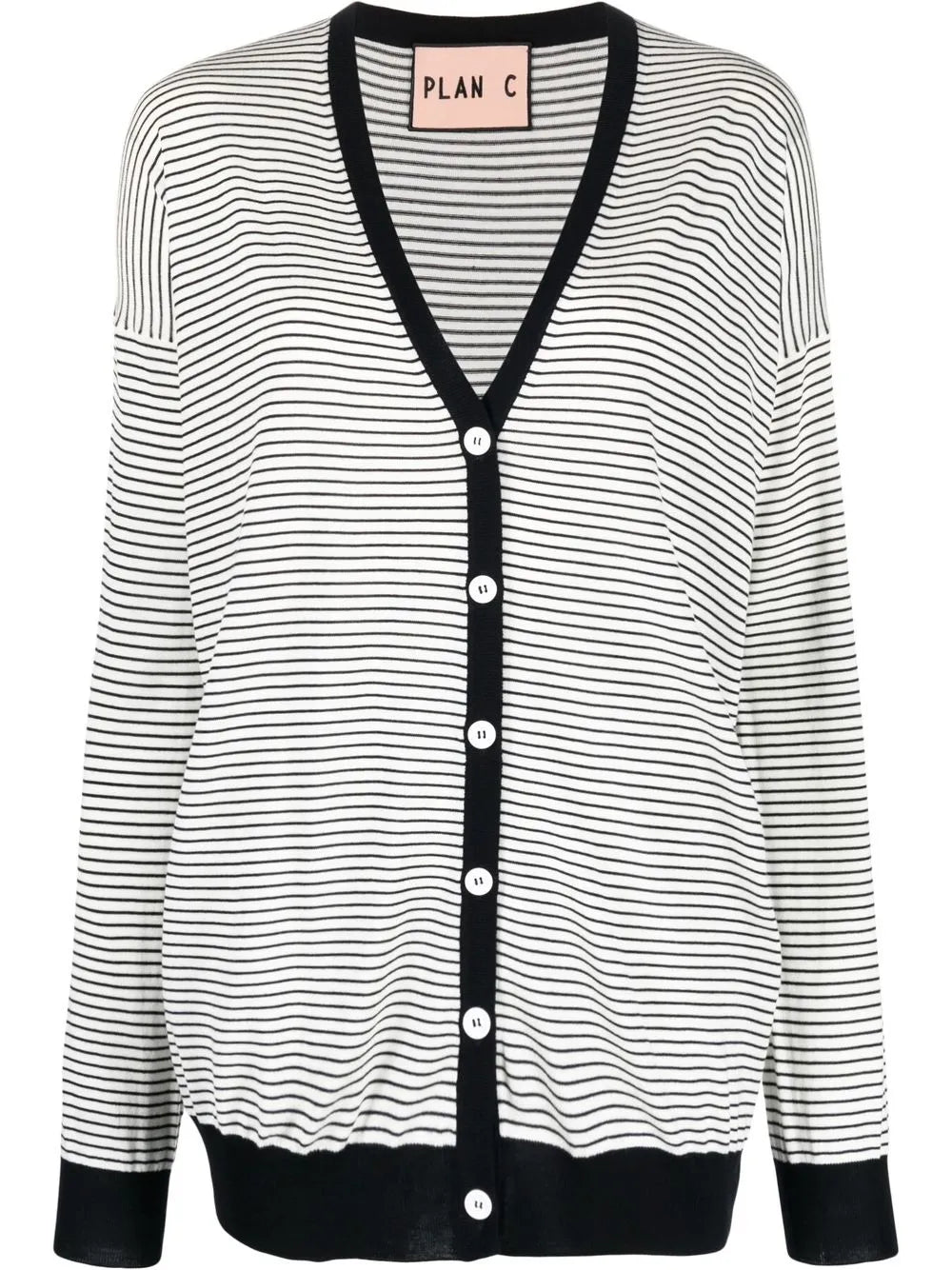 Stripe-Print Button-Up Cardigan