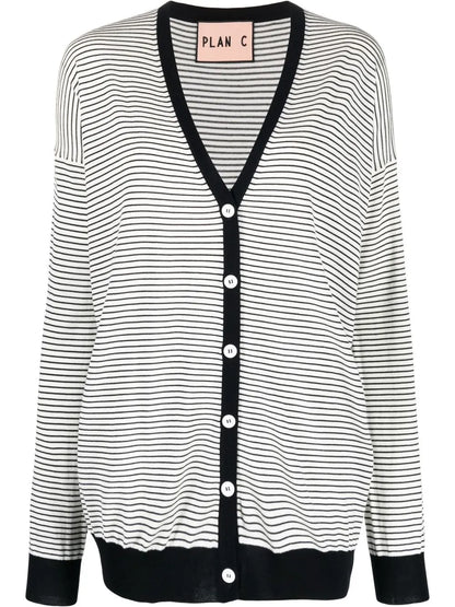 Stripe-Print Button-Up Cardigan