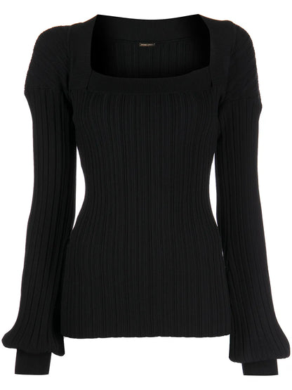 Square-Neck Long-Sleeved Knitted Top