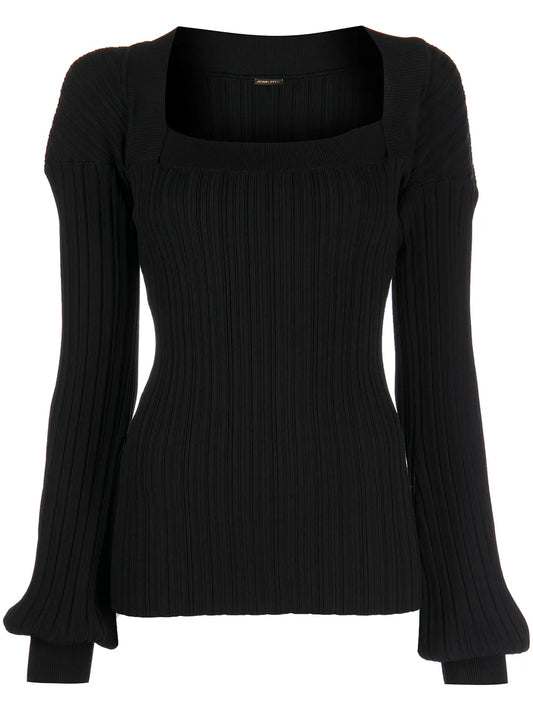 Square-Neck Long-Sleeved Knitted Top