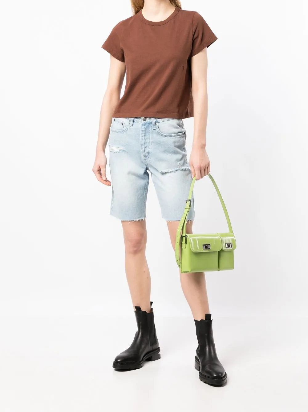 Longline Distressed Denim Shorts