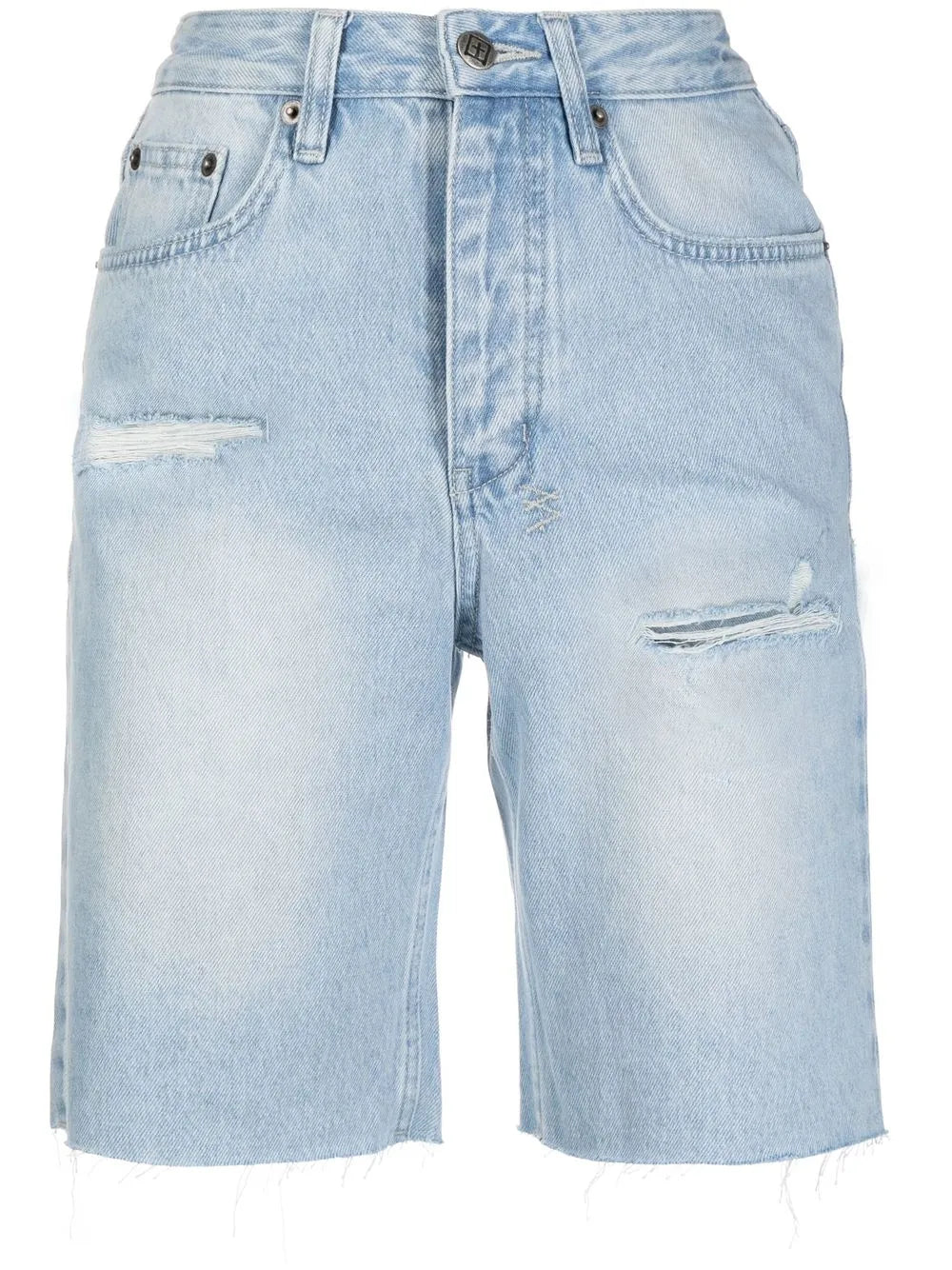 Longline Distressed Denim Shorts