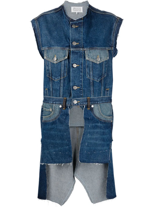 Longline Asymmetric Denim Vest