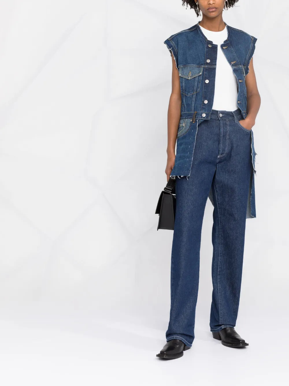 Longline Asymmetric Denim Vest