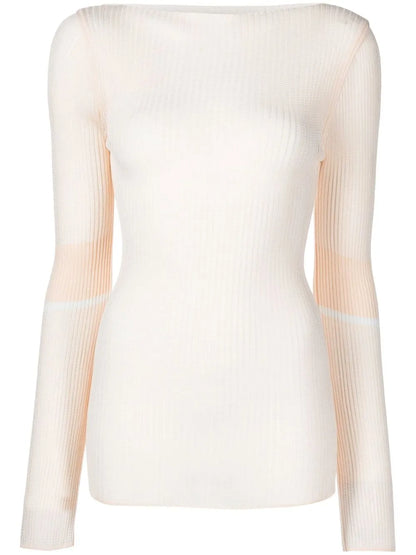Ribbed Knit Boat-Neck Knitted Top