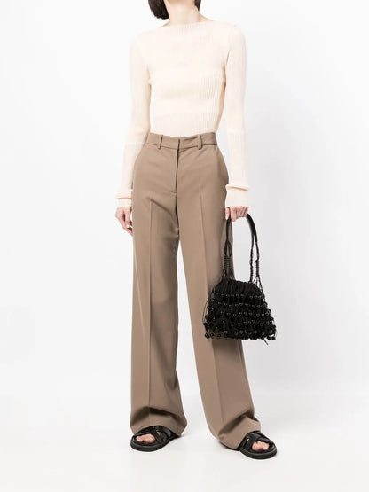 Ribbed Knit Boat-Neck Knitted Top