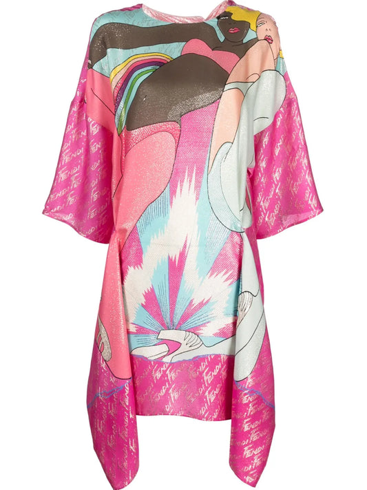 Graphic-Print Metallic T-Shirt Dress