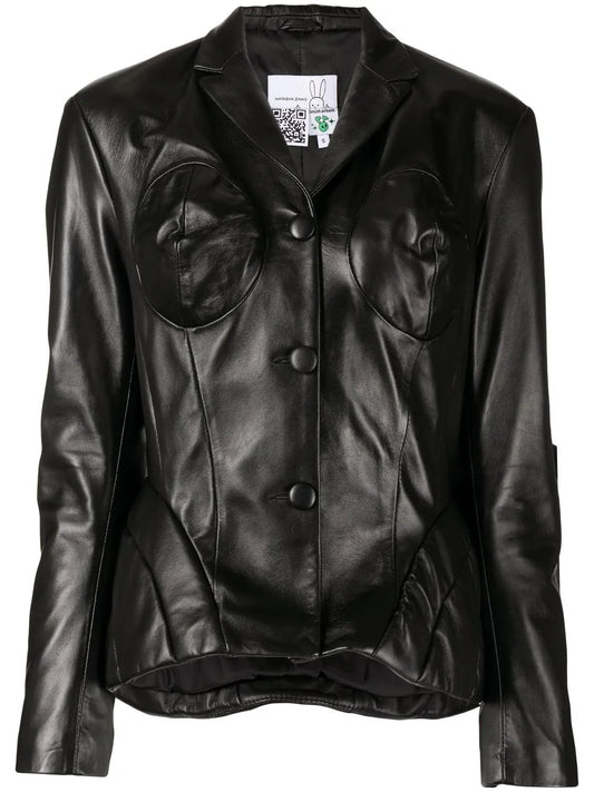 Padded Cone-Bust Leather Jacket