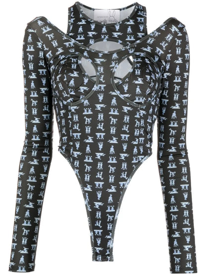 Cut-Out Bunny Motif Bodysuit Top