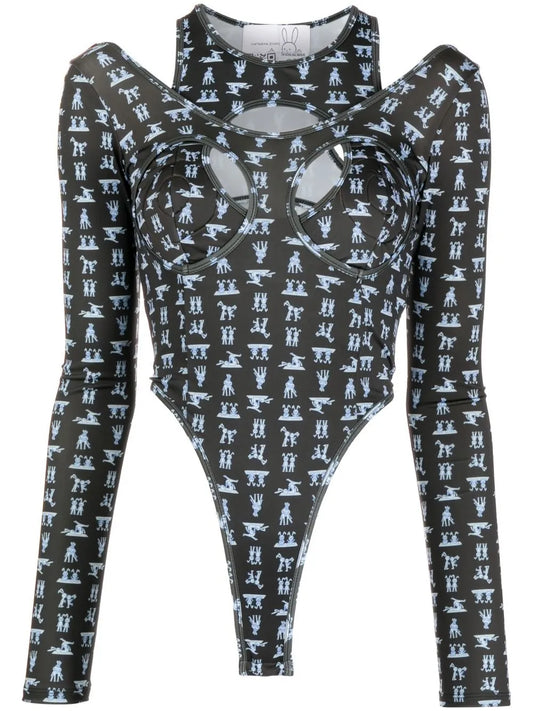 Cut-Out Bunny Motif Bodysuit Top