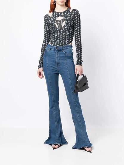 Cut-Out Bunny Motif Bodysuit Top