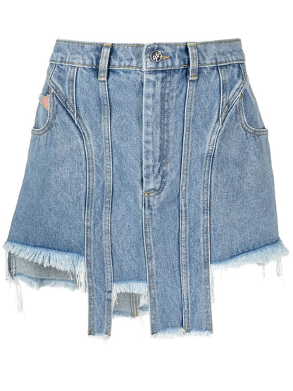 Asymmetric Denim Mini Skirt
