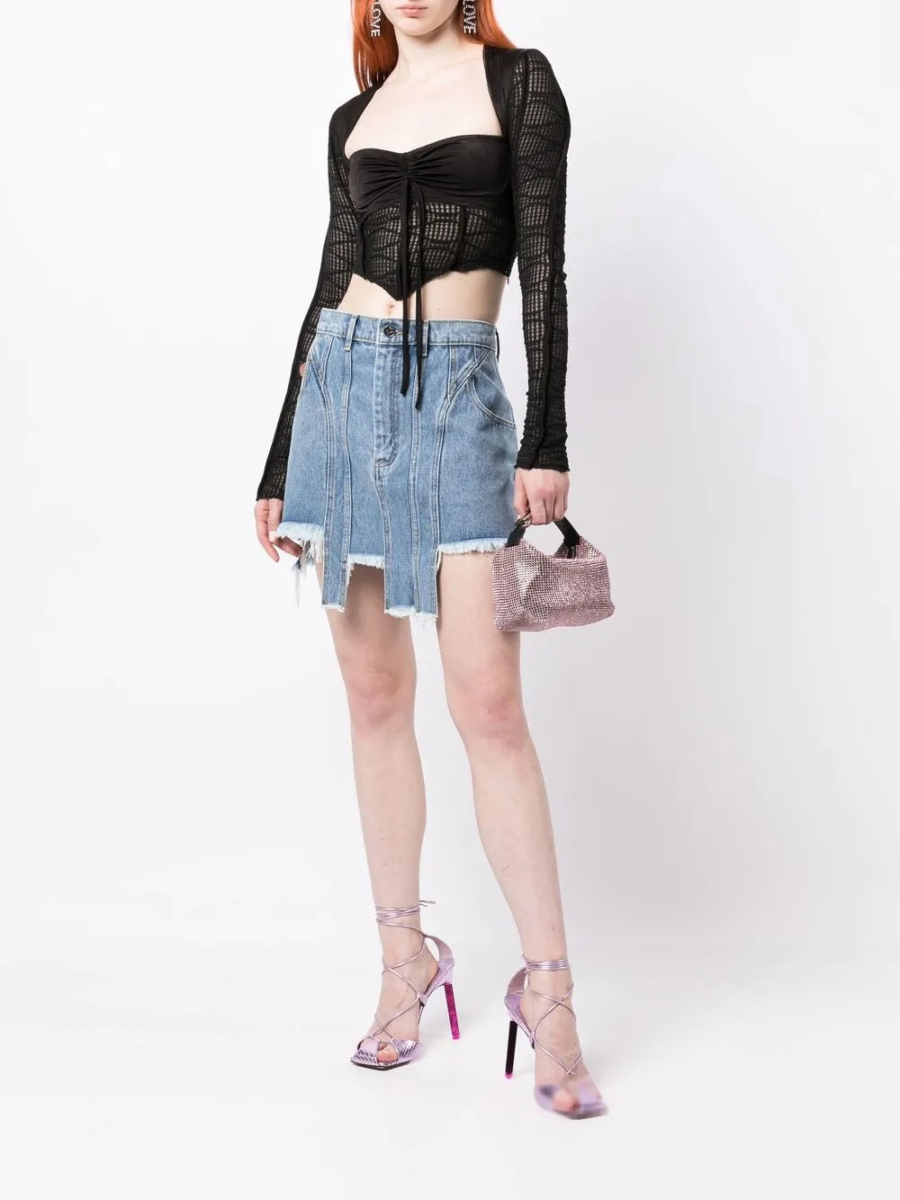 Asymmetric Denim Mini Skirt