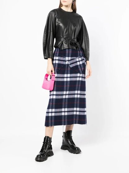 Checked Wool Midi Skirt