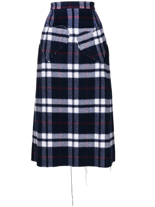 Checked Wool Midi Skirt
