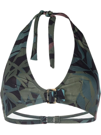 Leaf Print Halter Bikini Top