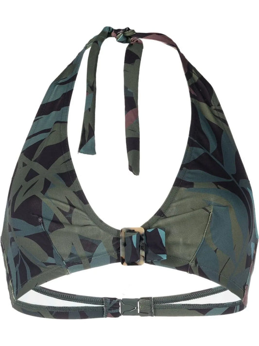 Leaf Print Halter Bikini Top