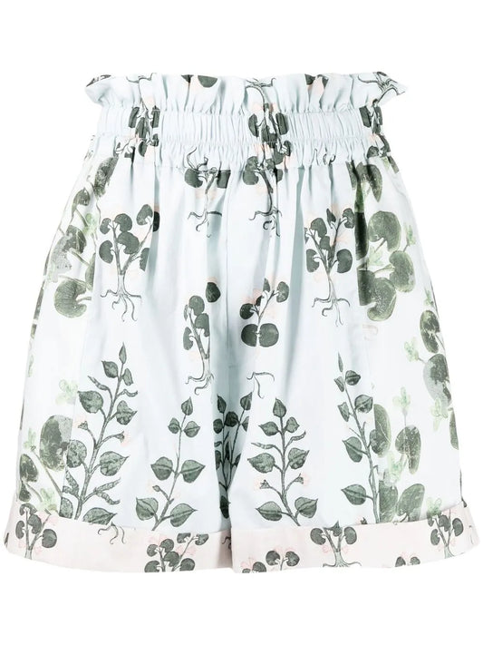 Floral-Print Paperbag-Waist Shorts