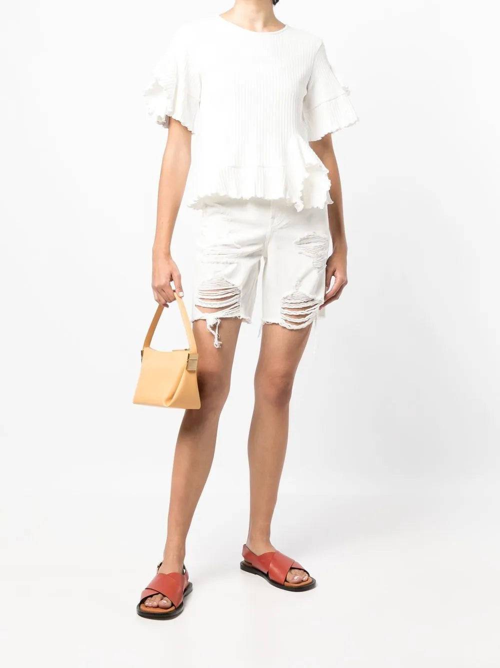 Distressed Straight-Leg Denim Shorts