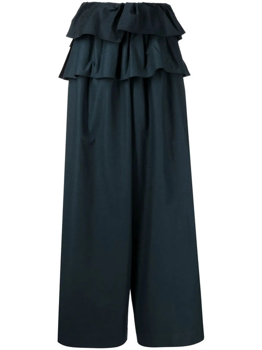 Layered Ruffled Wide-Leg Trousers