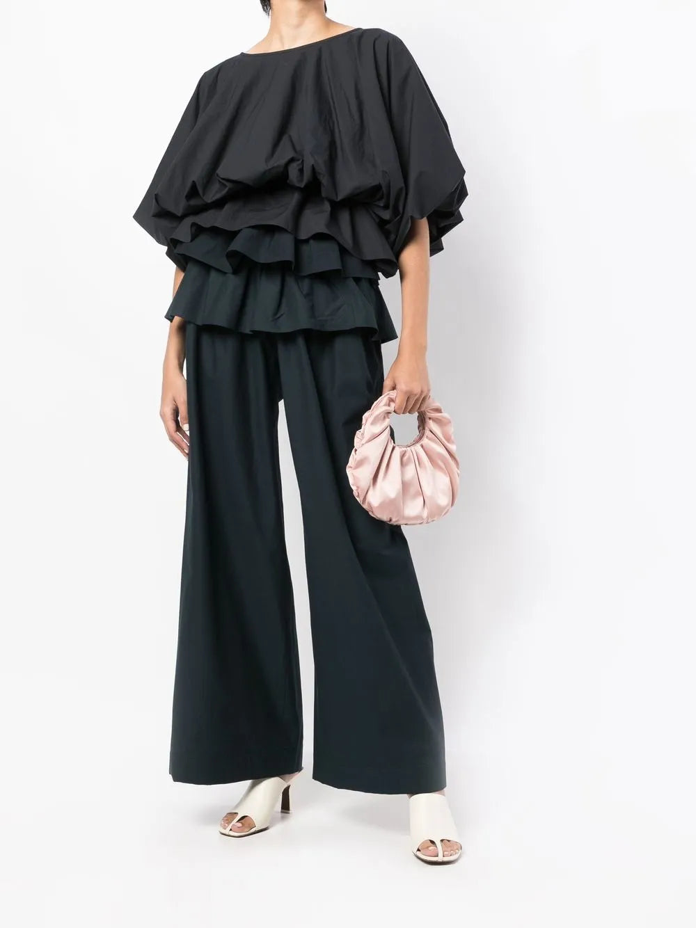 Layered Ruffled Wide-Leg Trousers