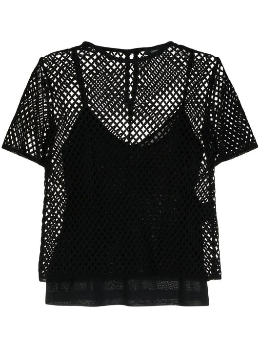 Open-Knit Short-Sleeved T-Shirt