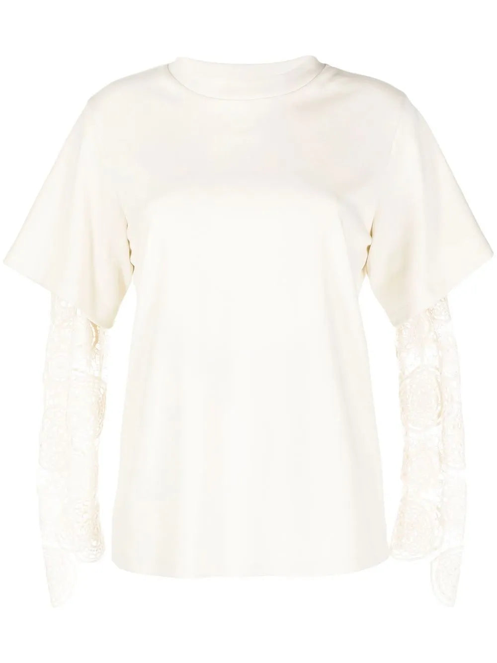 Lace-Sleeve Crew Neck T-Shirt