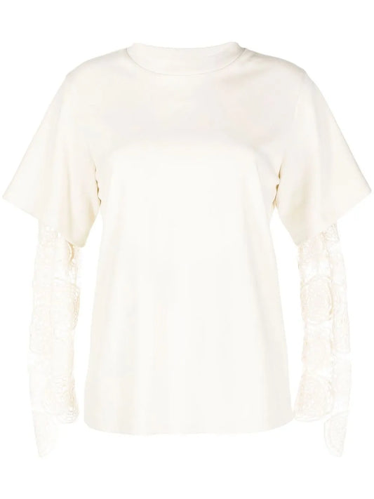 Lace-Sleeve Crew Neck T-Shirt
