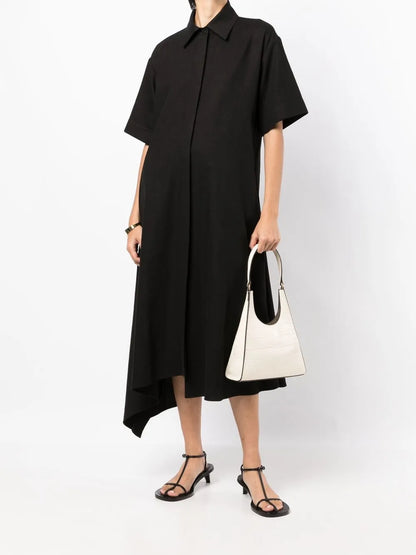 Asymmetric-Hem Shirt Dress