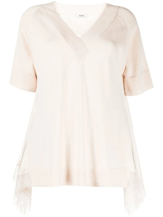 Lace-Trim V-Neck T-Shirt