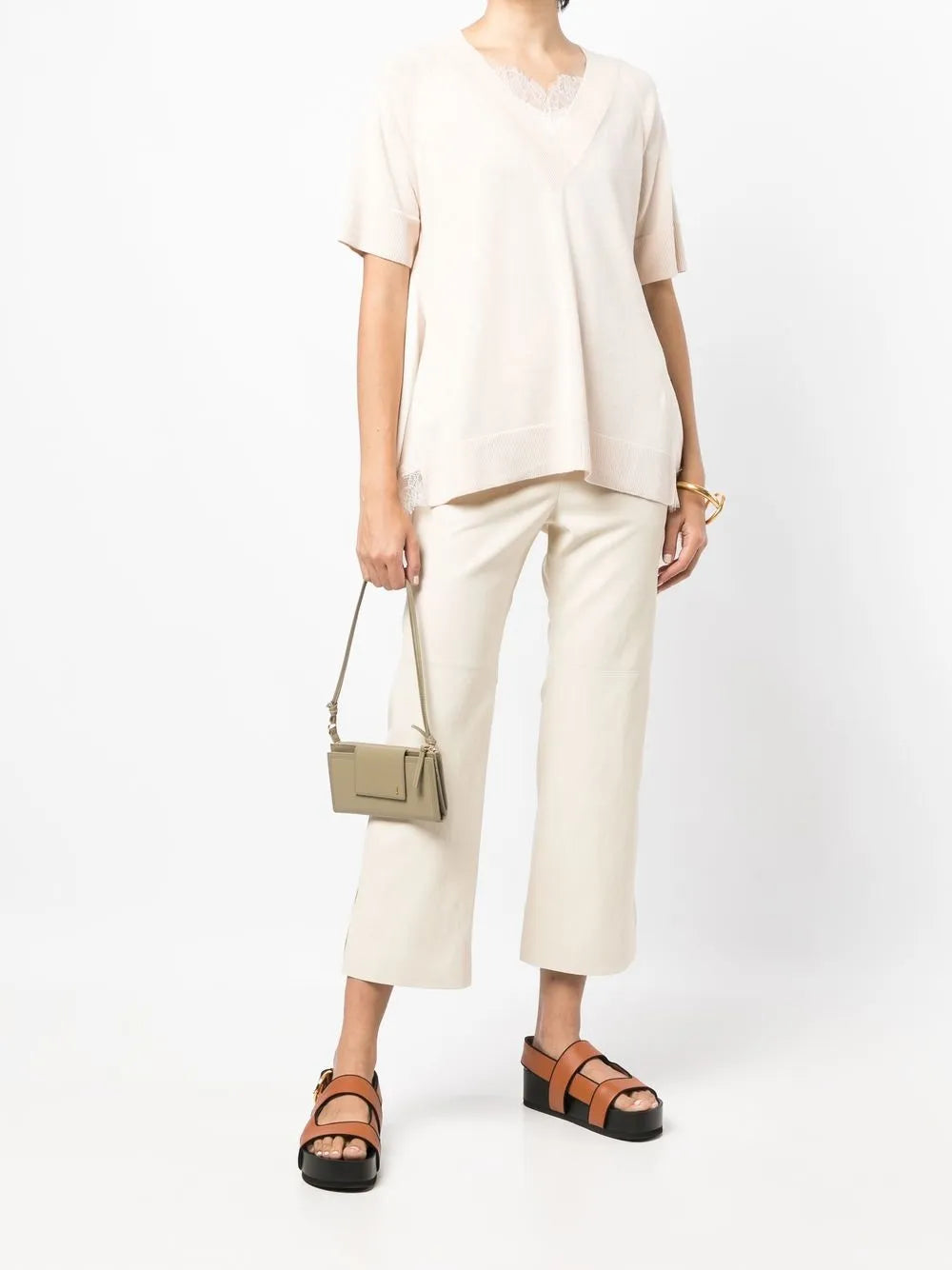 Lace-Trim V-Neck T-Shirt