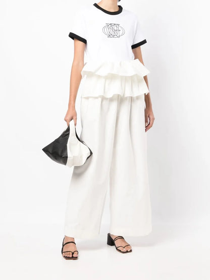 High-Waisted Ruffled Trousers