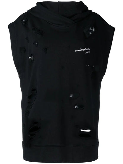 Distressed Sleeveless Hoodie